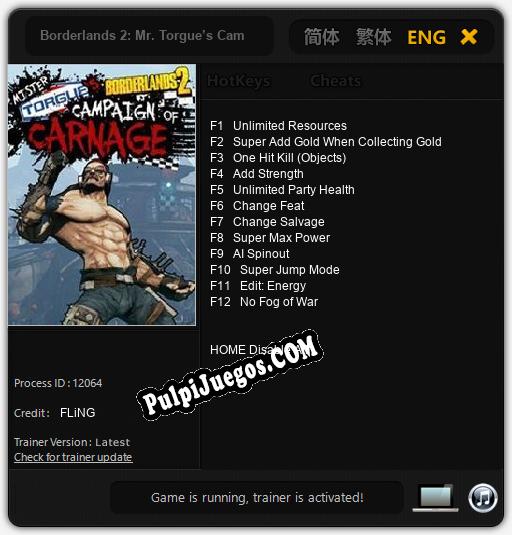 Entrenador liberado a Borderlands 2: Mr. Torgue’s Campaign of Carnage [v1.0.2]