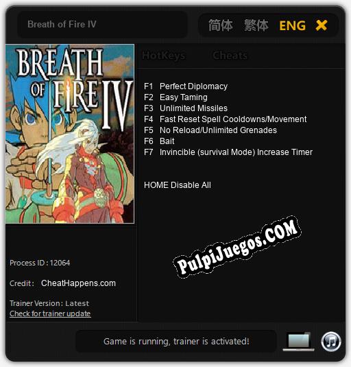 Entrenador liberado a Breath of Fire IV [v1.0.5]