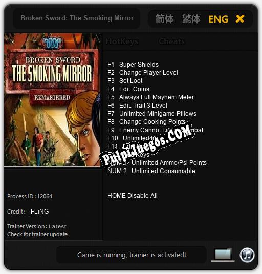 Entrenador liberado a Broken Sword: The Smoking Mirror Remastered [v1.0.5]