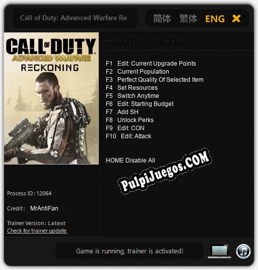 Entrenador liberado a Call of Duty: Advanced Warfare Reckoning [v1.0.4]