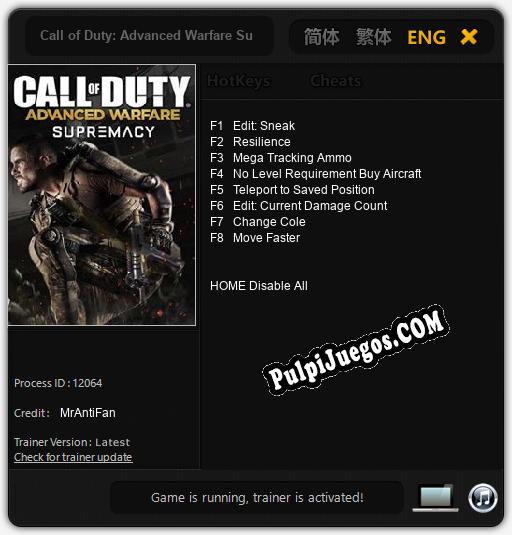 Call of Duty: Advanced Warfare Supremacy: Cheats, Trainer +8 [MrAntiFan]