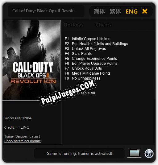 Entrenador liberado a Call of Duty: Black Ops II Revolution [v1.0.8]