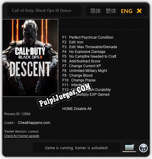 Entrenador liberado a Call of Duty: Black Ops III Descent [v1.0.8]