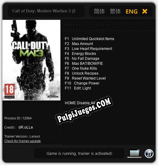 Call of Duty: Modern Warfare 3 (2011): Trainer +11 [v1.5]