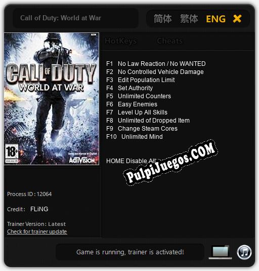 Call of Duty: World at War: Cheats, Trainer +10 [FLiNG]