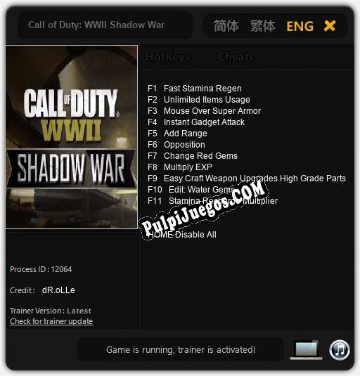 Call of Duty: WWII Shadow War: Trainer +11 [v1.4]