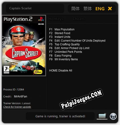 Captain Scarlet: Cheats, Trainer +9 [MrAntiFan]