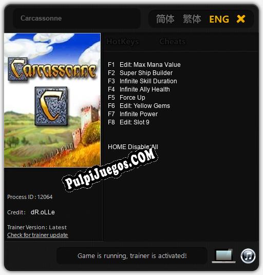 Carcassonne: Trainer +8 [v1.1]