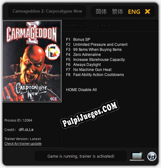 Carmageddon 2: Carpocalypse Now: Trainer +8 [v1.3]