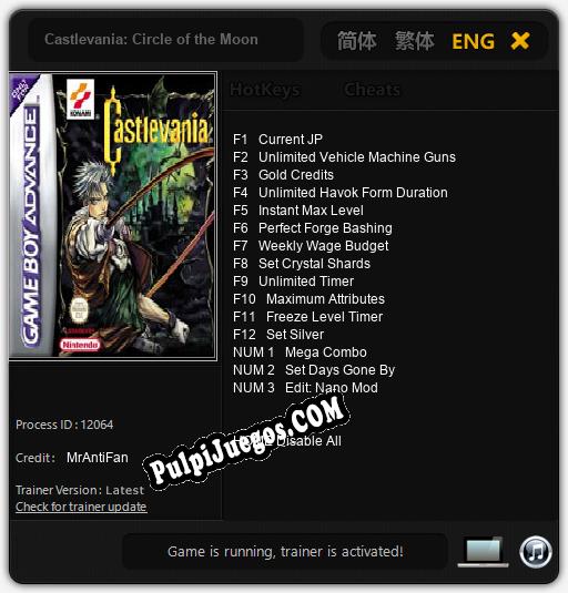 Entrenador liberado a Castlevania: Circle of the Moon [v1.0.6]