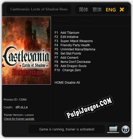 Castlevania: Lords of Shadow Resurrection: Treinador (V1.0.74)