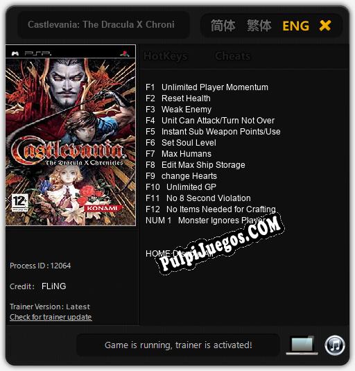 Entrenador liberado a Castlevania: The Dracula X Chronicles [v1.0.4]