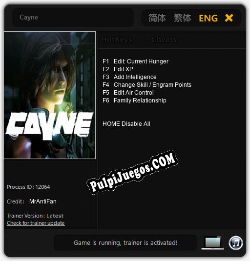 Cayne: Cheats, Trainer +6 [MrAntiFan]