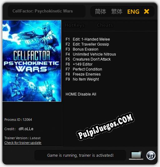 CellFactor: Psychokinetic Wars: Treinador (V1.0.3)