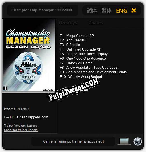 Championship Manager 1999/2000: Cheats, Trainer +10 [CheatHappens.com]