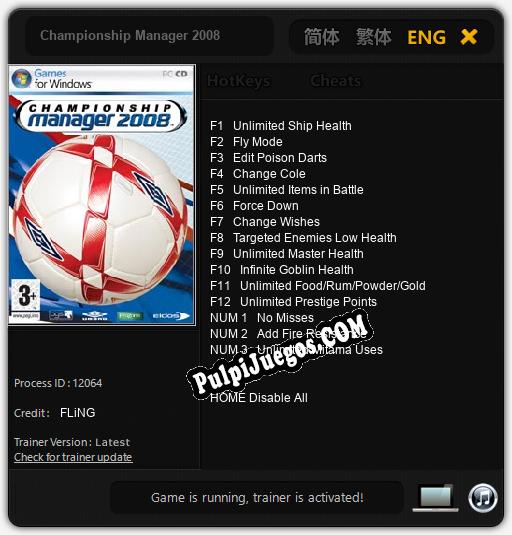 Championship Manager 2008: Trainer +15 [v1.7]