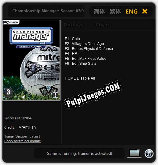 Championship Manager: Season 03/04: Trainer +6 [v1.9]