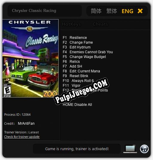 Chrysler Classic Racing: Treinador (V1.0.72)