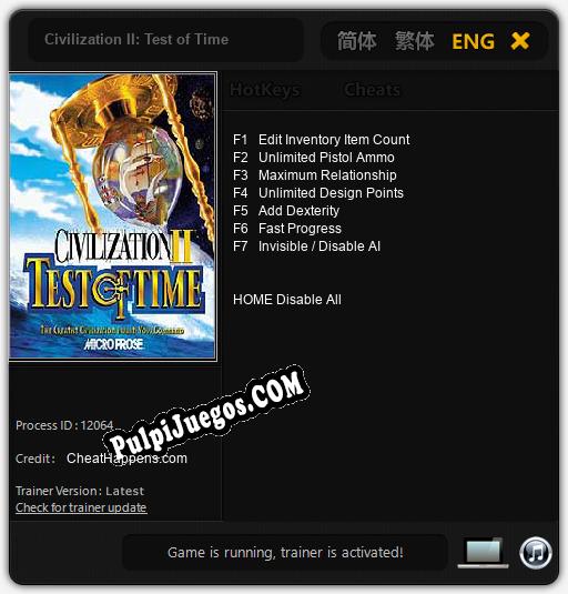 Civilization II: Test of Time: Cheats, Trainer +7 [CheatHappens.com]