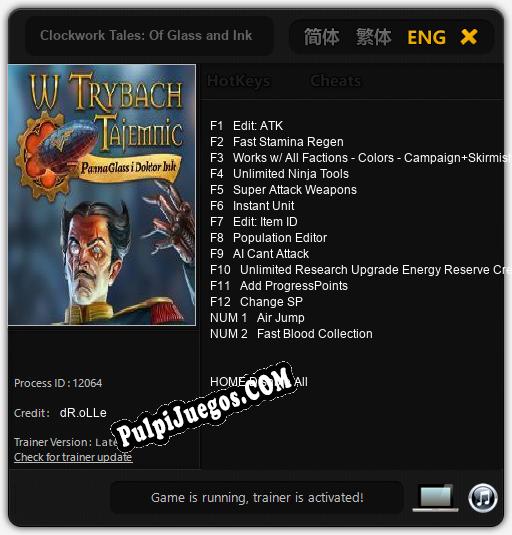 Clockwork Tales: Of Glass and Ink: Treinador (V1.0.93)