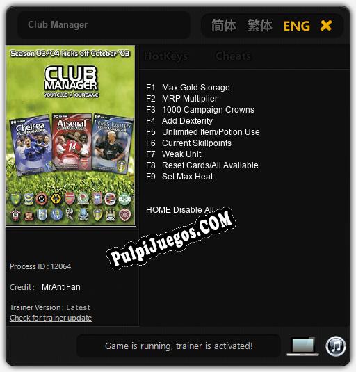 Club Manager: Cheats, Trainer +9 [MrAntiFan]