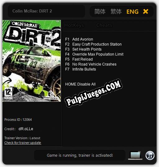 Colin McRae: DiRT 2: Treinador (V1.0.9)