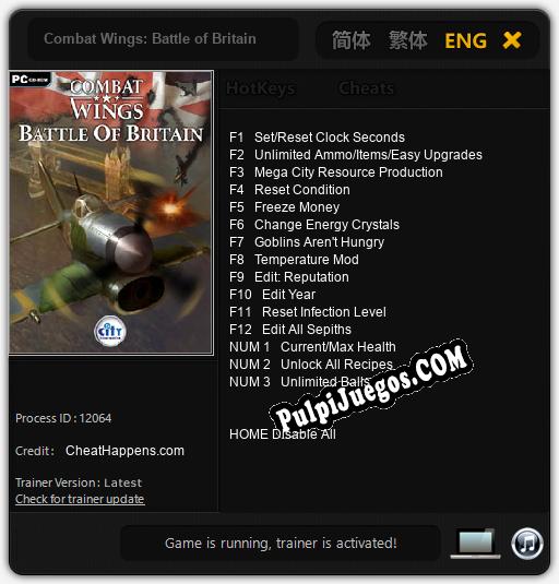 Entrenador liberado a Combat Wings: Battle of Britain [v1.0.8]