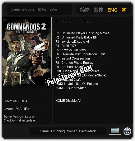 Commandos 2: HD Remaster: Treinador (V1.0.18)