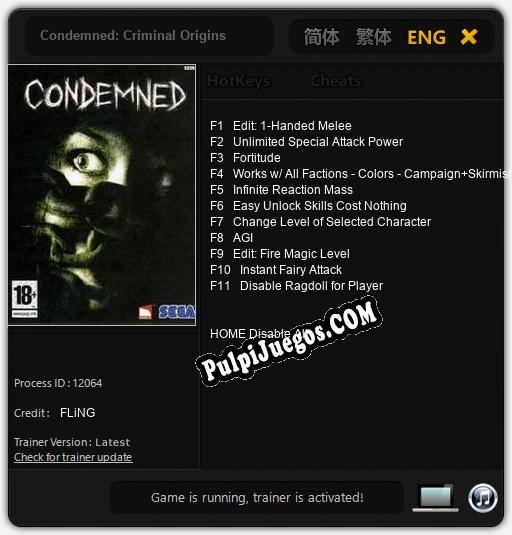 Entrenador liberado a Condemned: Criminal Origins [v1.0.1]