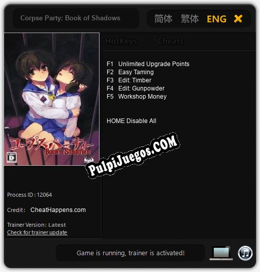 Corpse Party: Book of Shadows: Treinador (V1.0.86)