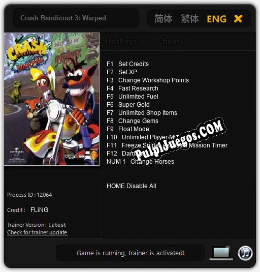 Entrenador liberado a Crash Bandicoot 3: Warped [v1.0.6]