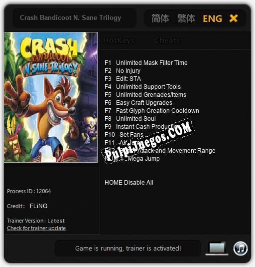 Crash Bandicoot N. Sane Trilogy: Treinador (V1.0.46)