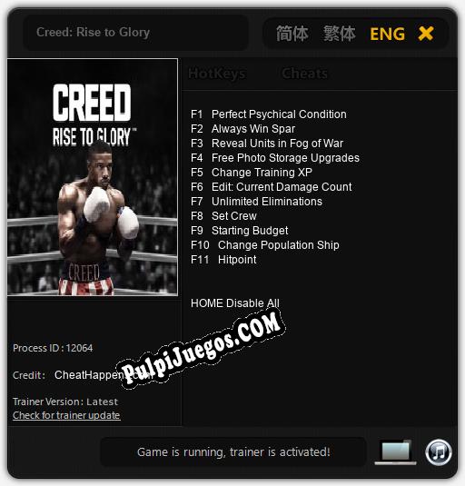 Entrenador liberado a Creed: Rise to Glory [v1.0.8]