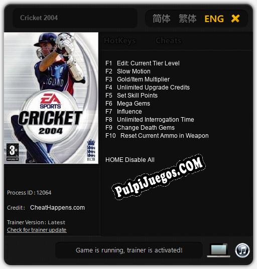 Cricket 2004: Cheats, Trainer +10 [CheatHappens.com]