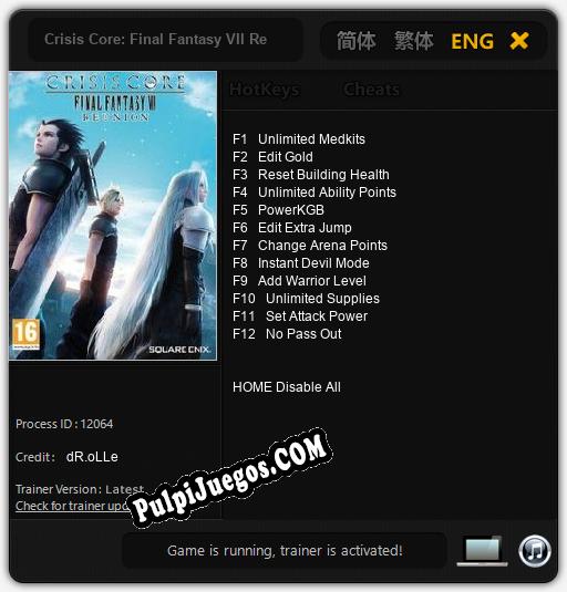 Entrenador liberado a Crisis Core: Final Fantasy VII Reunion [v1.0.1]