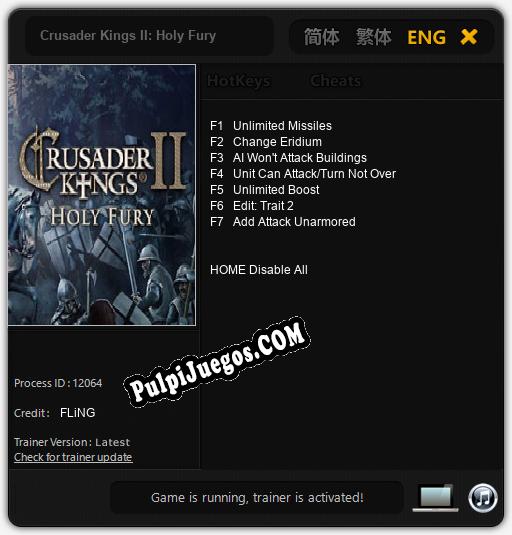 Entrenador liberado a Crusader Kings II: Holy Fury [v1.0.9]