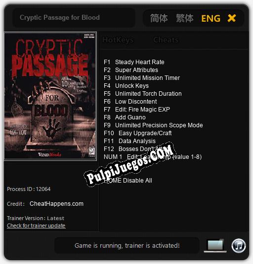 Entrenador liberado a Cryptic Passage for Blood [v1.0.8]