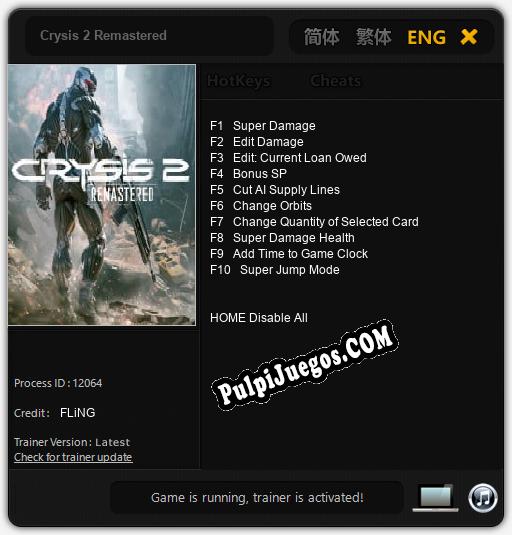 Crysis 2 Remastered: Cheats, Trainer +10 [FLiNG]