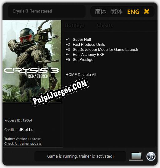 Entrenador liberado a Crysis 3 Remastered [v1.0.9]