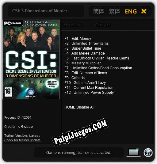 CSI: 3 Dimensions of Murder: Trainer +12 [v1.3]