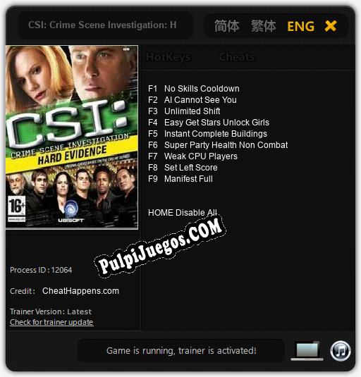 CSI: Crime Scene Investigation: Hard Evidence: Cheats, Trainer +9 [CheatHappens.com]