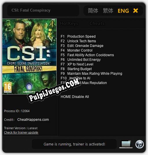 CSI: Fatal Conspiracy: Trainer +11 [v1.5]