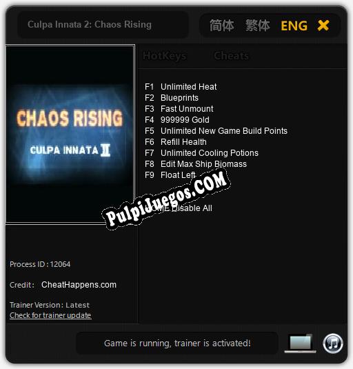 Entrenador liberado a Culpa Innata 2: Chaos Rising [v1.0.6]