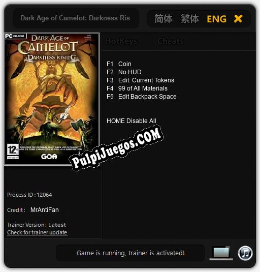 Entrenador liberado a Dark Age of Camelot: Darkness Rising [v1.0.9]