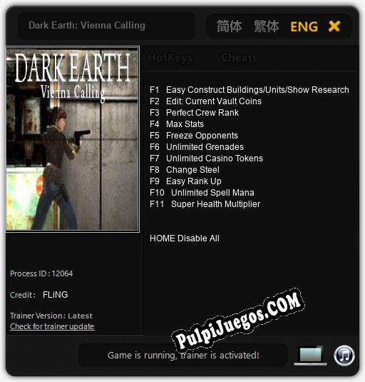 Entrenador liberado a Dark Earth: Vienna Calling [v1.0.7]