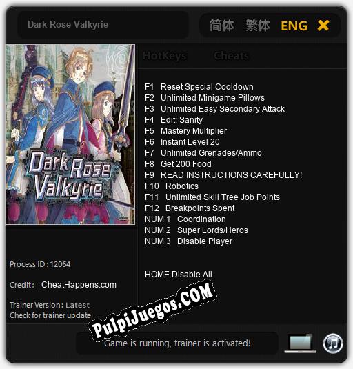 Dark Rose Valkyrie: Treinador (V1.0.97)