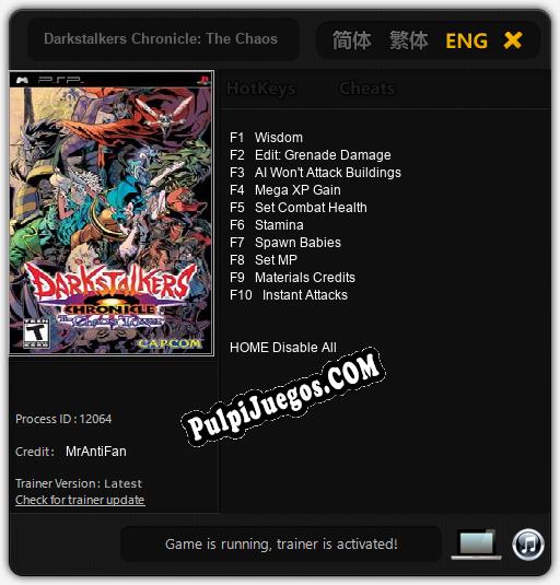 Darkstalkers Chronicle: The Chaos Tower: Trainer +10 [v1.8]