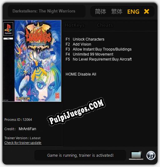 Entrenador liberado a Darkstalkers: The Night Warriors [v1.0.1]