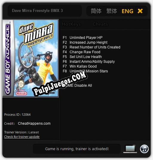 Dave Mirra Freestyle BMX 3: Trainer +8 [v1.3]