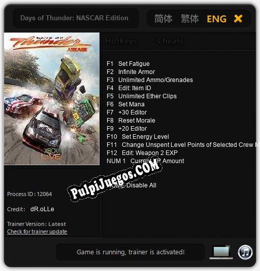 Days of Thunder: NASCAR Edition: Cheats, Trainer +13 [dR.oLLe]